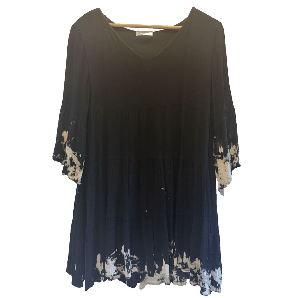 Altar’d State Black Babydoll Mini Dress Womens Medium Boho Bell Sleeve lined
